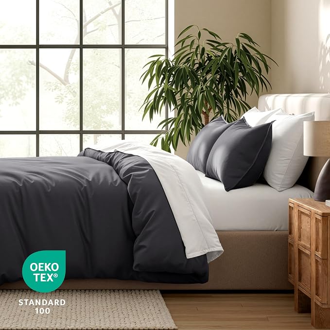 Bare Home Duvet Cover Set (Oversized Queen, Forged Iron Grey) | 1800 Ultra-Soft, Lightweight, Cooling, Breathable, Premium, All-Season