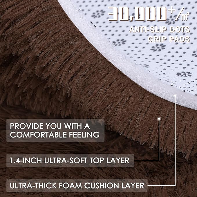 OLANLY 4x5 Machine Washable Accent Rug, Soft Fluffy Shaggy Area Rug for Bedroom, Living Room, Indoor Floor Carpet for Kids, Nursery, Home Decor, Coffee