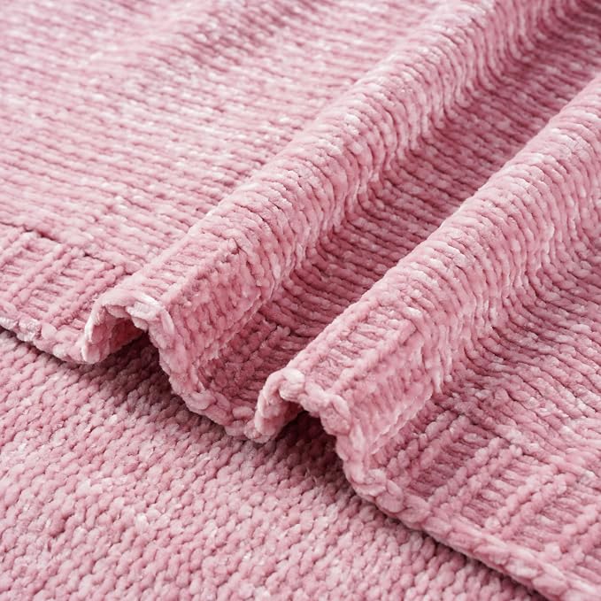 Pink Throw Blanket for Couch, Soft Chenille Throw Blanket 51"x67" | Shiny Chenille Blanket, Cozy Brethable Knit Throw Blanket for Bed Sofa Home Decor