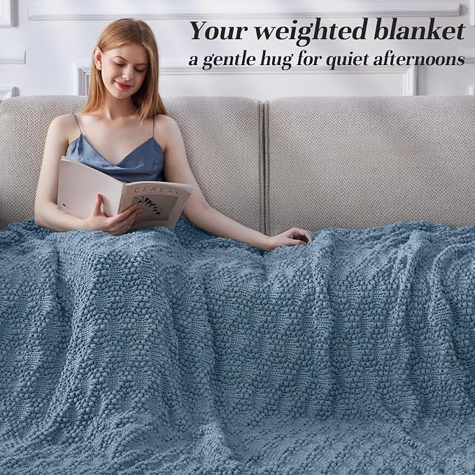 Anysay Knitted Weighted Blanket for Adult,Chunky Knit Throw 60''*80'' 12lbs | Cooling Weighted Blanket for Sleep Breathable Machine Washable Fall Heavy Blanket for Room Decor(Queen）