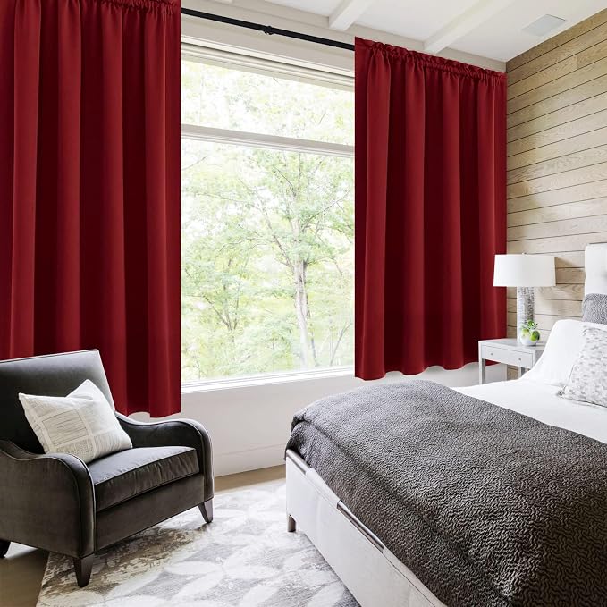 DWCN Blackout Curtains for Bedroom Living Room 52 x 45 Inch Long Burgundy | 2 Panels Set, Room Darkening, Thermal Insulated, Light Blocking, Rod Pocket Drapes, Noise Reducing Window Treatments