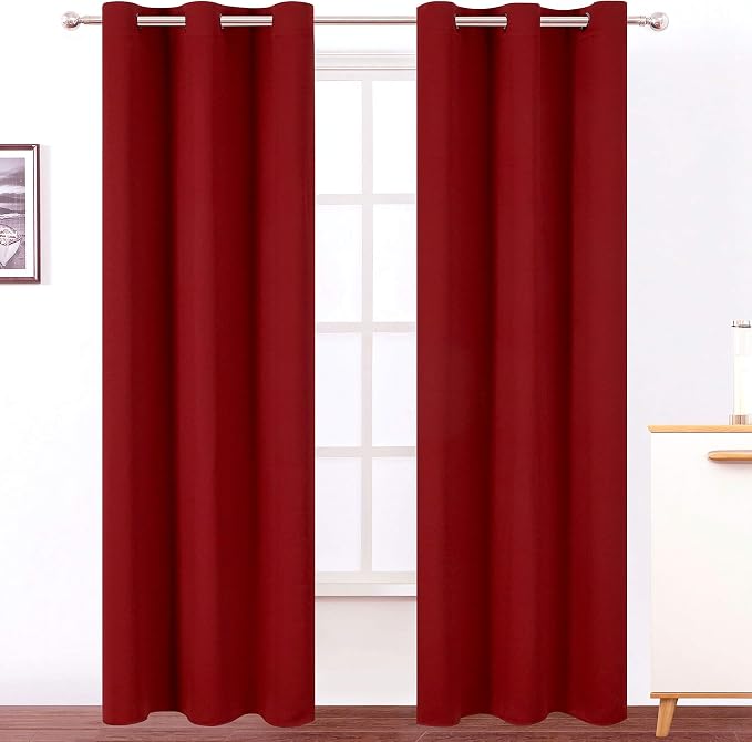 Red Thermal Blackout Curtains/38 x 84 Inch/Set of 2 Panels Room Darkening Curtains for Bedroom