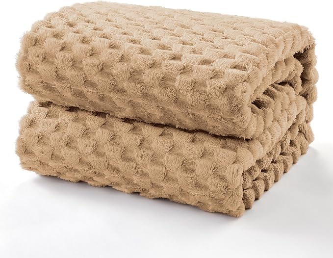 EXQ Home Fleece Blanket Queen Size for Couch or Bed - 3D Imitation Turtle Shell Jacquard Decorative Blankets - Cozy Soft Lightweight Fuzzy Flannel Blanket Suitable for All Seasons(90"×90",Brown)