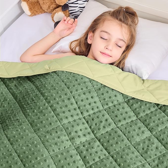 yescool Weighted Blanket 3 lb Moss Green Small Weighted Lap Blanket for Boys and Girls, Cooling Weighted Throw Blankets Minky Heavy Blankets, for 20-45lbs, 36 * 48in
