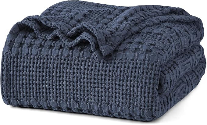 PHF Lightweight 100% Cotton Waffle Blanket for Bed, Twin XL, Indigo | Pre-Washed Soft Cotton Comfort, Breathable Layering Warmth for Fall & Winter, Couch & Guest Room, Couch, Home Decor & Gifts