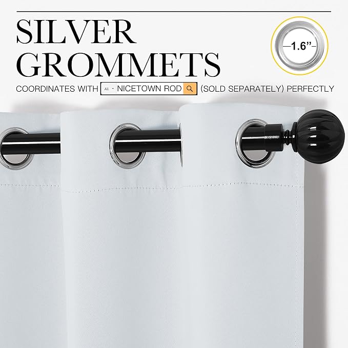 NICETOWN Greyish White Blackout Curtains for Living Room 55" x 86" 2 Panels | Easy Care Solid Thermal Insulated Grommet Panels Drapes for Bedroom Kitchen, Light Blocking Noise Reducing Home Decoration