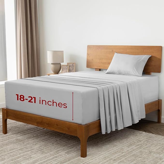Mellanni Iconic 3-Piece, Ultra Soft Sheet Set (Twin XL, Light Gray) | 10M+ Sleepers. Lab-tested: Sleeps Cool, Stays Bright, Strong, Smooth. Good Housekeeping Best Bedding, 7 yrs running.