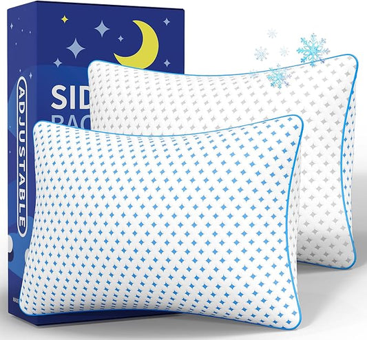 Pillows Standard Size Set of 2 for Sleeping, Cooling Adjustable Memory Foam Pillows, Dual Fill Design Helps Maintain Shape, Breathable Washable Cover