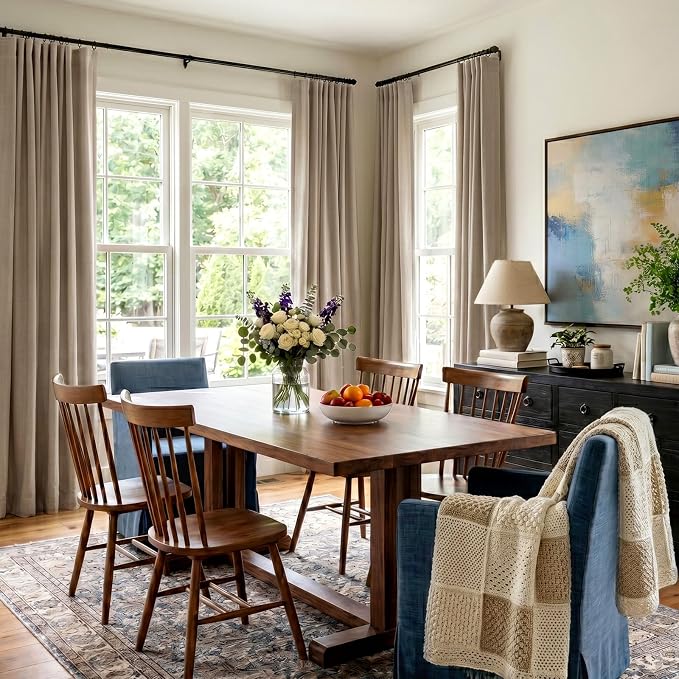 INOVADAY 100% Blackout Curtains for Bedroom Black Out Curtains 96 Inch Long | Taupe Curtains for Living Room 2 Panels, Clip Rings Linen Look Blackout Drapes, Thermal Insulated Room Darkening,W50xL96