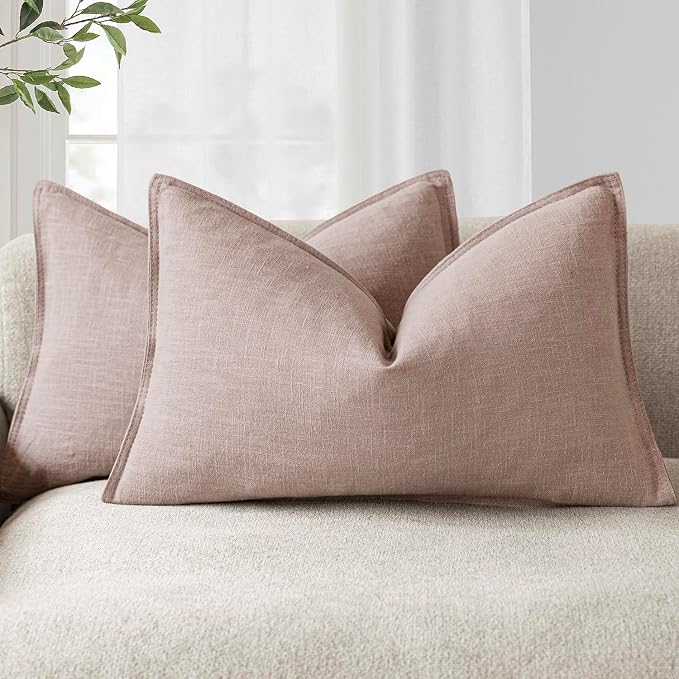 Foindtower Decorative Linen Lumbar Throw Pillow Covers 12x20 Dusty Pink | Pack of 2 Boho Farmhouse Pillowcase,Accent Neutral Solid Cushion Covers,Morden Home Decor for Couch Sofa Bedroom Living Room