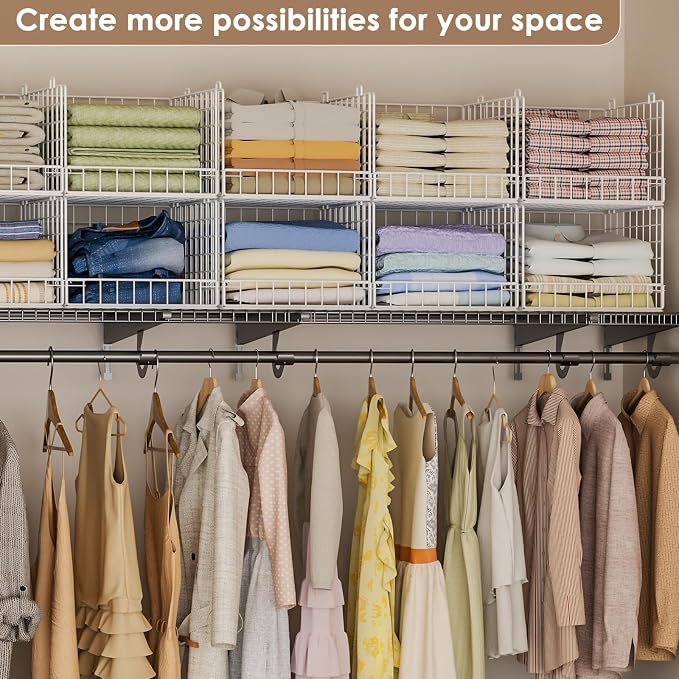 4-Tier Stackable Closet Organizers and Storage Baskets, Closet Shelf Organizer, Space-Saving Clothes Storage Drawer, Foldable Clothes Storage Bins for Closet Organizer System, White(Patent 30022416)