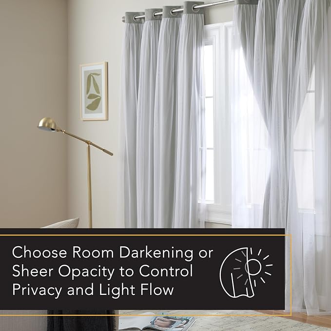 TOWN & COUNTRY LUXE Talia Double Layer Indoor Curtains, Sheer and Room Darkening Blackout, Grommet Top, Energy Efficient, 2-Pack Set, 52"x84", Soft Grey
