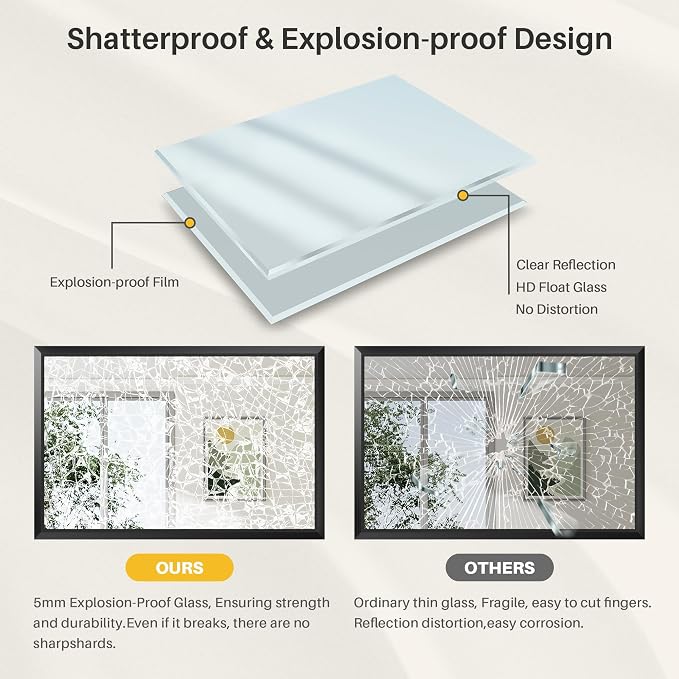 Black Metal Framed Bathroom Wall Mirror, 24x36 Inch | Anti-rust, HD tempered glass, for bathroom vanity, bedroom, living room, horizontal or vertical mount