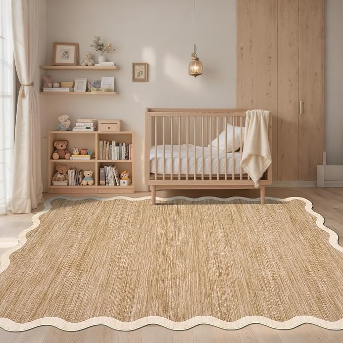 GarveeHome Scalloped Living Room Rug 5x7 Area Rug Washable Non Slip | Area Rug for Bedroom Modern Traditional Kids Rug Non Slip Throw Rugs Soft Low Pile Stain Resistant Carpet for Dining Room