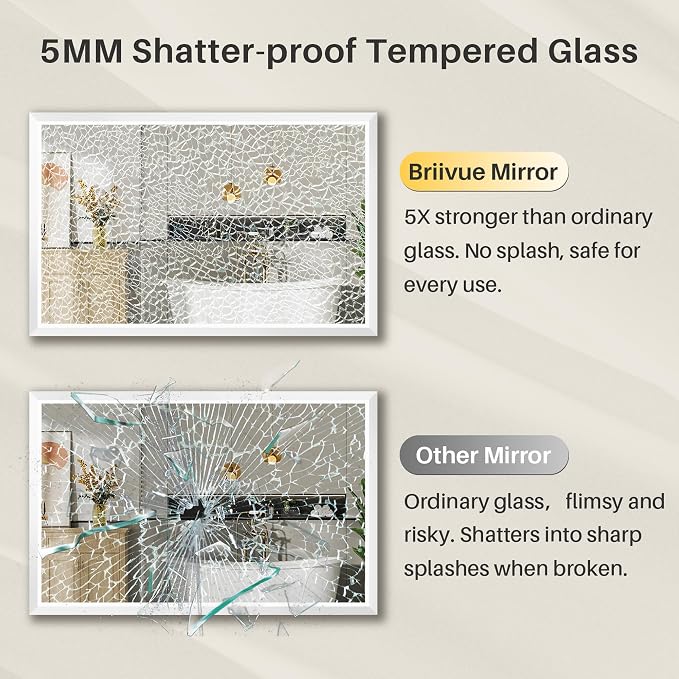 Bathroom Wall Mirror, White Metal Frame, 36x30 Inch | Anti-rust, HD tempered glass, for bathroom vanity, bedroom, living room, horizontal or vertical mount