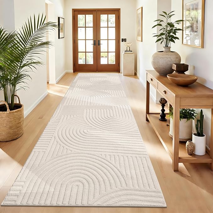 Pauwer 3x10 Area Rugs for Living Room, Modern Non Slip Washable Rug, Beige | Arch Pattern, Soft Fluffy, Neutral, Boho Accent, Solid Color Floor Carpet, For Kids Room Dining Room Nursery Entryway