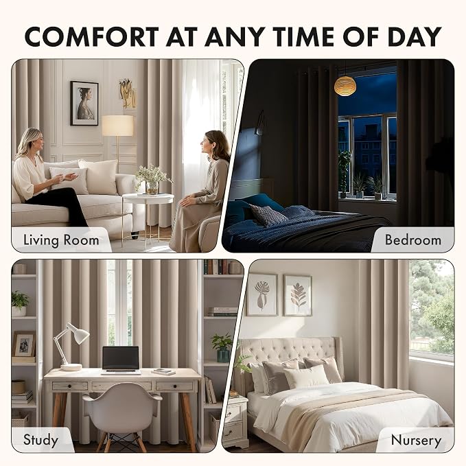 MIULEE Taupe Blackout Bedroom Curtains Drapes 72 Inch Long 52"x72" | Grommet Top, Room Darkening Window Drapes, Privacy Protection, Thermal Insulated, Heat Blocking, Light Blocking