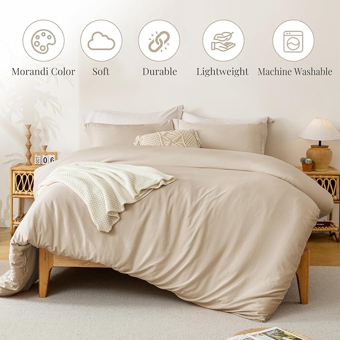 MILDLY Duvet Cover Cal King Ultra Soft Comforter Cover Set 3pcs, Khaki | Washed Microfiber Cotton-Like, Breathable Comfort, Hidden Zipper, Corner Ties, OEKO-TEX Certified, Fade Resistant