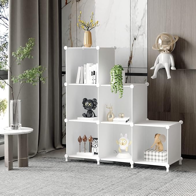 AWTATOS Closet Organizers and Storage, 6 Cube Storage Organizer, White | Portable Closet Storage Shelves, DIY Stackable Storage Cube Book Shelf, Plastic Clothes Organizer Shelving for Bedroom, Home