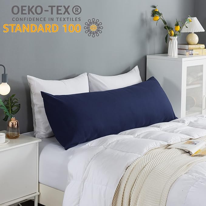 ELNIDO QUEEN Body Pillow with Pillowcase - Soft Long Bed Pillow for Adults - Breathable Full Body Pillow Insert for Sleeping, 20x54inches, Navy Blue