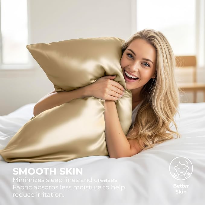 Satin Pillowcase 2 Pack - Queen Size (20"x30", Ivory) - Silky Pillow Cases for Hair and Skin - Satin Pillow Covers with Envelope Closure - Extra Soft Premium Microfiber