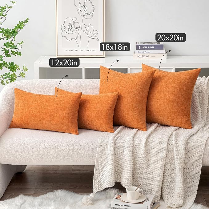 MIULEE Soft Chenille Fall Throw Pillow Covers Orange 16x16 Inch Pack of 2 | Modern Fall Home Decor, Classic Decorative Pillows, Solid Dyed Cases, Boho Couch Cushion Covers for Sofa Bed Living Room