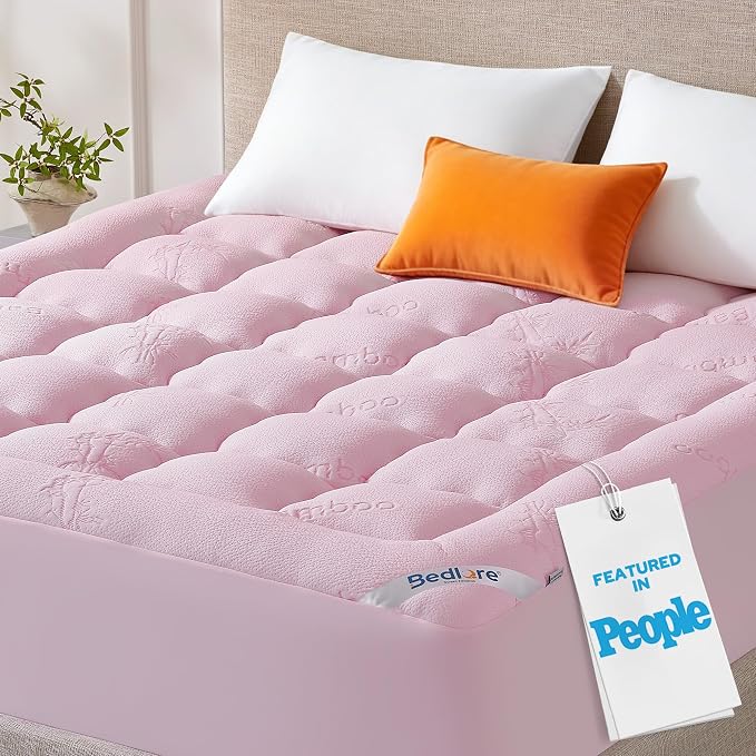 BEDLORE King Mattress Topper Viscose Bamboo, Thick Pillow Top Mattress Pad | Stretchable Pockets Fit 6"-18" Mattress, Soft Breathable Mattress Topper for Back Pain Relief and Hot Sleepers(Pink)
