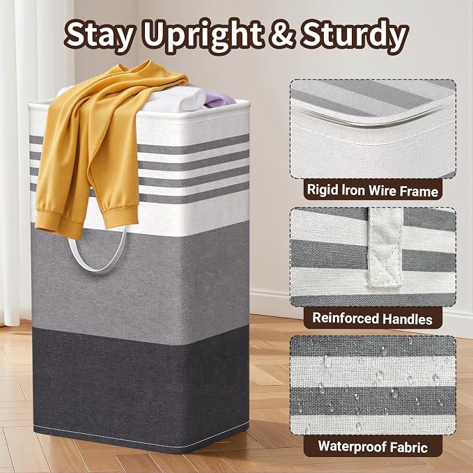 WOWBOX 2 Pack Laundry Baskets, Collapsible Dirty Clothes Laundry Hampers | with Reinforced Handles, Waterproof Coating, 2 Pack for Clean & Dirty Clothes, for Bedroom, Bathroom, Dorm (88L Grey)