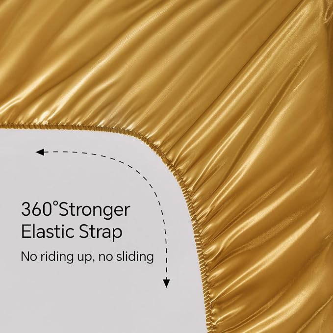BEDELITE Satin Sheets Twin Size Bed Set, Gold, 3 Pieces | Luxury Silky Bed Sheets, 15 Inch Deep Pocket, Similar to Silk, Soft and Cooling, Reduces Friction, Gentle on Hair and Skin