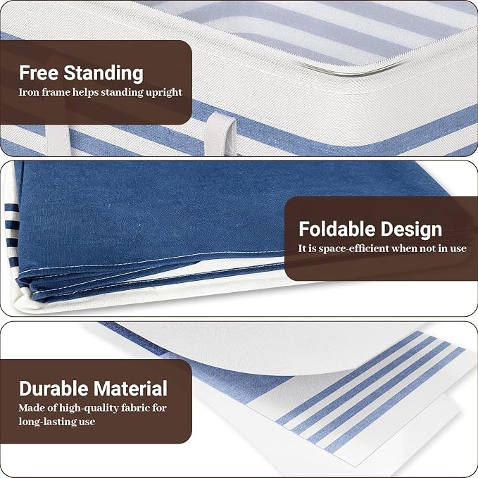 WOWBOX 2 Pack Laundry Baskets, Collapsible Dirty Clothes Laundry Hampers | with Reinforced Handles, Waterproof Coating, 2 Pack for Clean & Dirty Clothes, for Bedroom, Bathroom, Dorm (88L Blue)