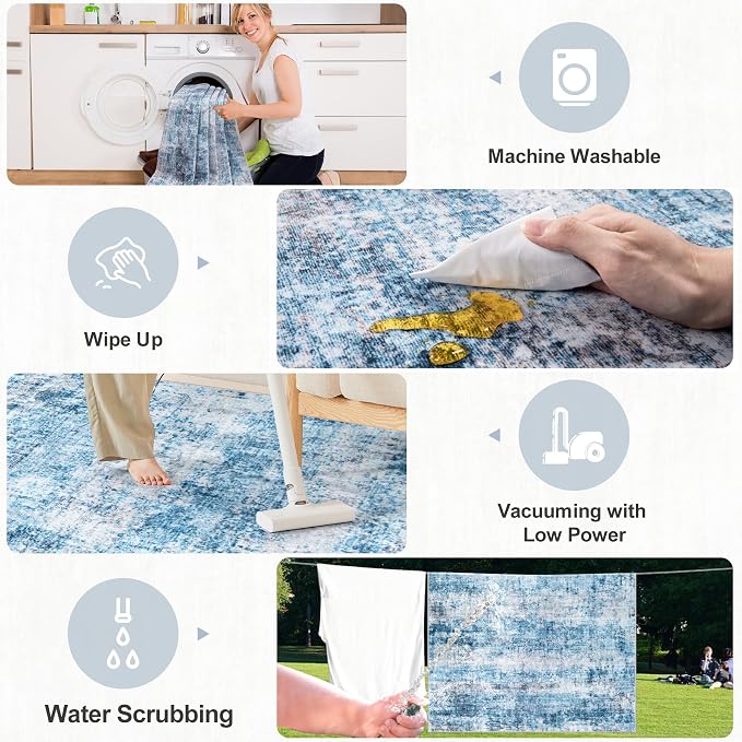 PLHXFR 10x12 Area Rug Living Room: Modern Abstract Washable Carpet Blue | For Bedroom Dining Room Farmhouse Nursery Home,Machine washable,Non Slip,Large Soft Neutral,Stain Resistant, Indoor Floor