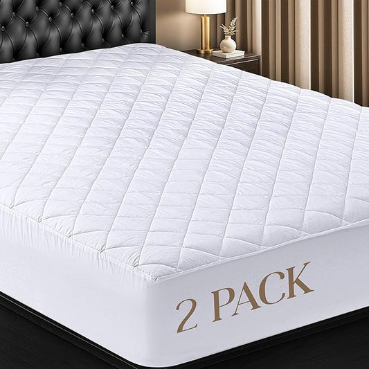 2 Pack Quilted Mattress Pad, Queen Mattress Protector fits 16" Deep, White | Soft Breathable Fitted Mattress Topper Cover, Noiseless, Deep Pockets & Machine Washable for Home & Hotels by Utopia Bedding