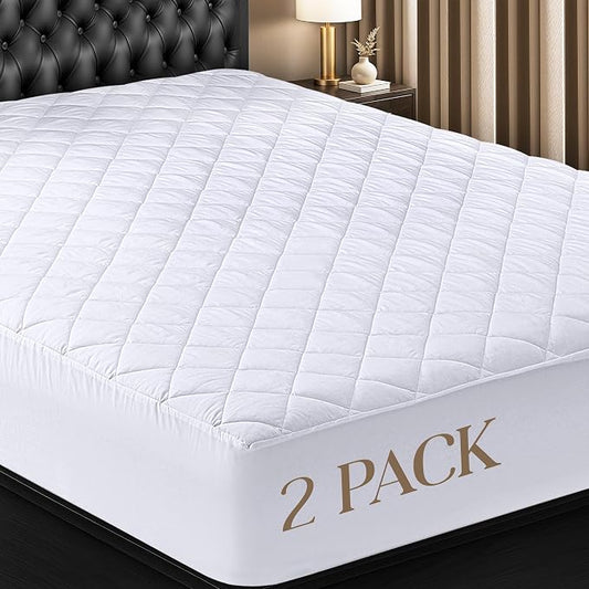 2 Pack Quilted Mattress Pad, Full Mattress Protector fits 16" Deep, White | Soft Breathable Fitted Mattress Topper Cover, Noiseless, Deep Pockets & Machine Washable for Home & Hotels by Utopia Bedding