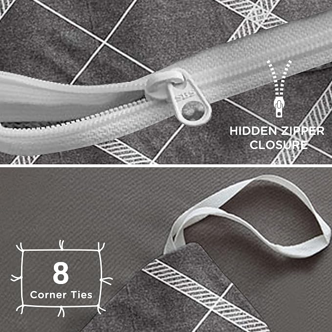 TOCOMOA Plaid Duvet Cover Set 100% Natural Cotton, Grey & White, Queen | Soft, Comfy & Breathable. Printed Bedding Set with Hidden Zipper & 8 Corner Ties. 3PCs, Comforter Not Included