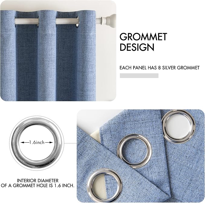 MIULEE 100% Blackout Linen Curtains for Bedroom 52x84 Inches Stone Blue | Room Darkening, Light Blocking, Thermal Insulated, Grommet Top, Linen Textured, Window Curtains for Living Room, 2 Panels