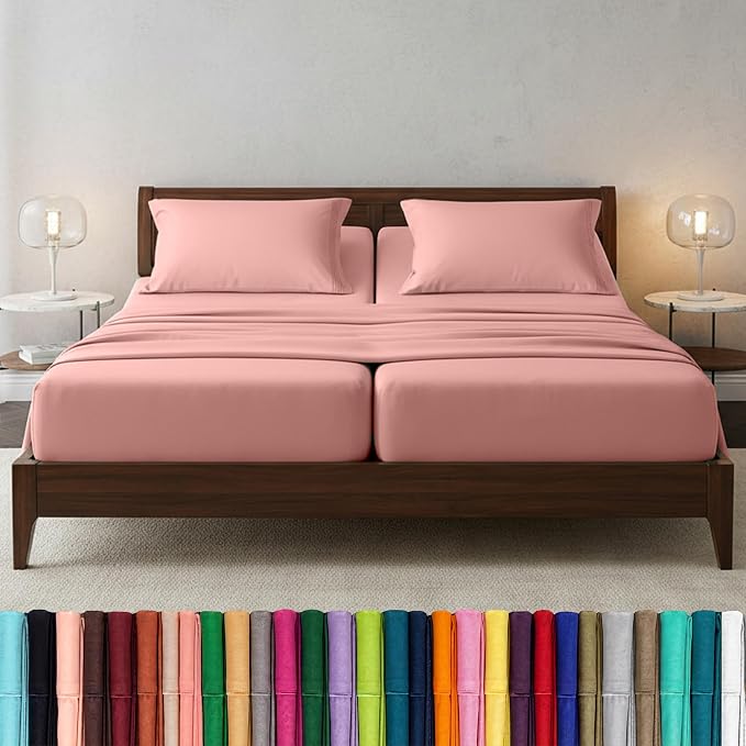 Elegant Comfort Luxury 1500 Premium Hotel Quality Microfiber 5-Piece Sheet Set - Wrinkle Resistant, All Around Elastic Fitted Sheet, Deep Pocket up to 16", Split King, Dusty Rose