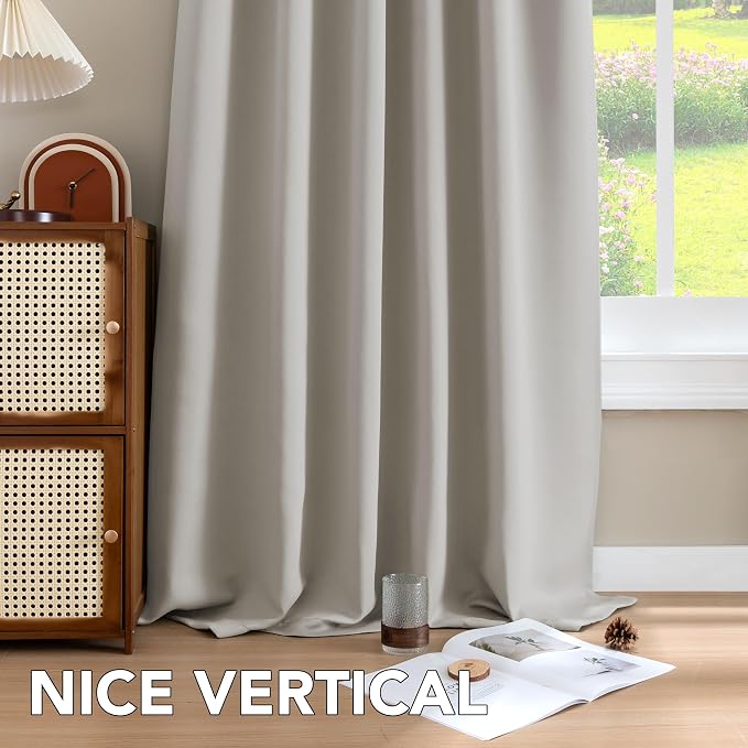 H.VERSAILTEX Blackout Curtains Thermal Insulated Window Treatment Panels Room Darkening Blackout Drapes for Living Room Back Tab/Rod Pocket Bedroom Draperies, 52 x 96 Inch, Stone, 2 Panels