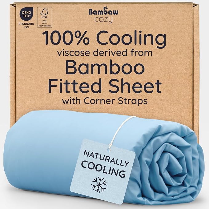 Bambaw 100% Viscose Derived from Bamboo Fitted Sheet Twin Size, Twin Mattress Fitted Sheet Only, Cooling Fitted Sheet Twin Size, 15’’ Deep Pocket Blue Twin Fitted Sheet, Soft Fitted Sheet (Dream Blue)