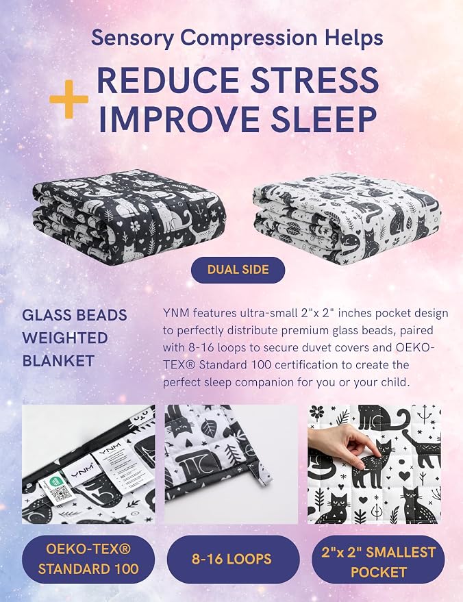 YnM Weighted Blanket Queen(60"x80" 12lbs) Washable Soft Heavy Blanket Throw for All-Season Weighted Blanket for Sleeping,Throw Size Breathable Blanket with Premium Glass Bead(Cat)