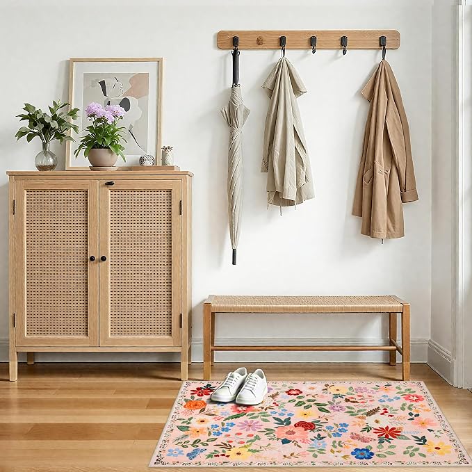 PLHXFR 2x3 Small Entryway Rug: Floral Washable Indoor Soft Carpet Beige | For Entrance, Bedroom, Kitchen, Laundry, Bathroom,Door Mat,Vintage Floral,Machine washable,Non-Slip,Stain Resistant,Indoor