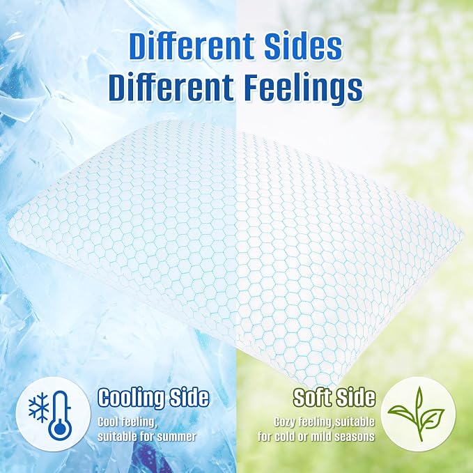 CushyOasis Cooling Pillow for Sleeping, Pillows Standard Size Set of 2,Blue | CertiPUR-US Shredded Memory Foam Pillows, Cool Bed Pillow for Hot Sleepers, Adjustable Firm for Side, Back, Stomach Sleepers