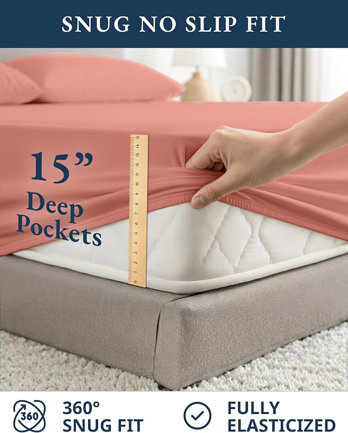 LANE LINEN Twin Sheets 100% Organic Cotton Percale Cooling Soft - Rose Dawn | 100% Organic Cotton Percale Twin Sheet Set - Easy-Care Machine Washable, Breathable For Year-Round Sleep, For Hot Sleepers