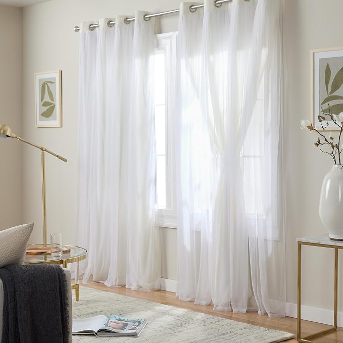 TOWN & COUNTRY LUXE Talia Double Layer Indoor Curtains, Sheer and Room Darkening Blackout, Grommet Top, Energy Efficient, 2-Pack Set, 52"x120", Vanilla