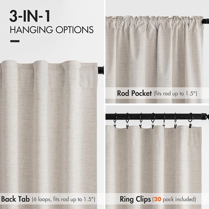 MIULEE 100% Blackout Curtains Linen Curtains & Drapes W52xL108 Inch, Cream | 2 Panels, Full Black Out, Thermal Insulated, Room Darkening Window Curtains for Bedroom Living Room , Back Tab & Rod Pocket