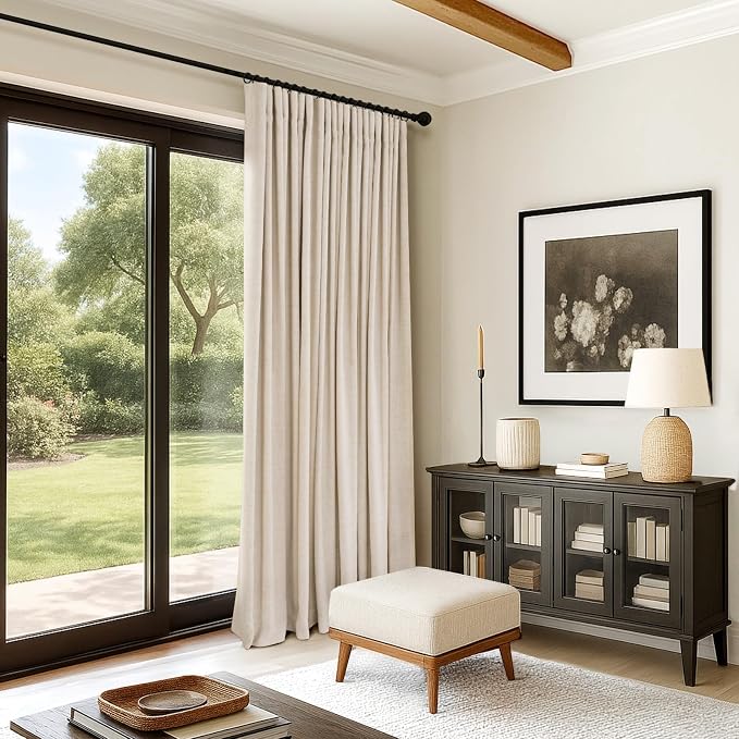 INOVADAY Linen Textured 100% Blackout Sliding Door Curtains 102x96 Oatmeal | 1 Panel, Extra Wide Sliding Glass Door Curtains for Patio, Blackout Curtains for Bedroom, Thermal Insulated