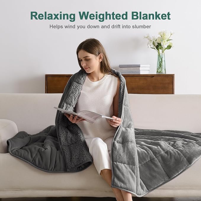 Lofus 20 lbs Weighted Blanket for Adults Queen Size 60" x 80", Grey | Dual-Sided Sherpa Fleece Heavy Blanket, for Stress Relief & Better Sleep, Ultra Soft, Ideal Gift for Family, Warm & Cozy