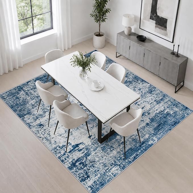 Area Rug Living Room: 6x6 Modern Washable Indoor Soft Carpet Blue | For Bedroom Dining Room Farmhouse Nursery Hallway Office,Modern Abstract,Machine washable,Non-Slip,Stain Resistant,Indoor