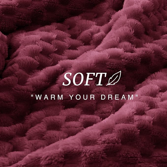 EXQ Home Gentle Soft Fleece Throw Blanket – Cozy Lightweight 3D Imitation Turtle Shell Jacquard Blanket for Couch Bed – All-Season Warm Fuzzy Flannel Blanket for Women Mom Her Gifts(50"x60",Burgundy)