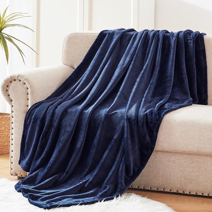 Exclusivo Mezcla Soft Large Fleece Throw Blanket for Couch, Navy Blue | 50x70 Inches, Double-Sided Brushed Flannel, Lightweight Plush Cozy Blanket for Home Decor, All Season, Machine Washable