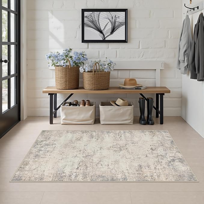 Area Rug Living Room: 3x5 Modern Washable Soft Carpet Brown Beige | For Hallway, Bedroom, Kitchen, Laundry, Bathroom,Door Mat,Modern Abstract,Machine washable,Non-Slip,Stain Resistant,Indoor